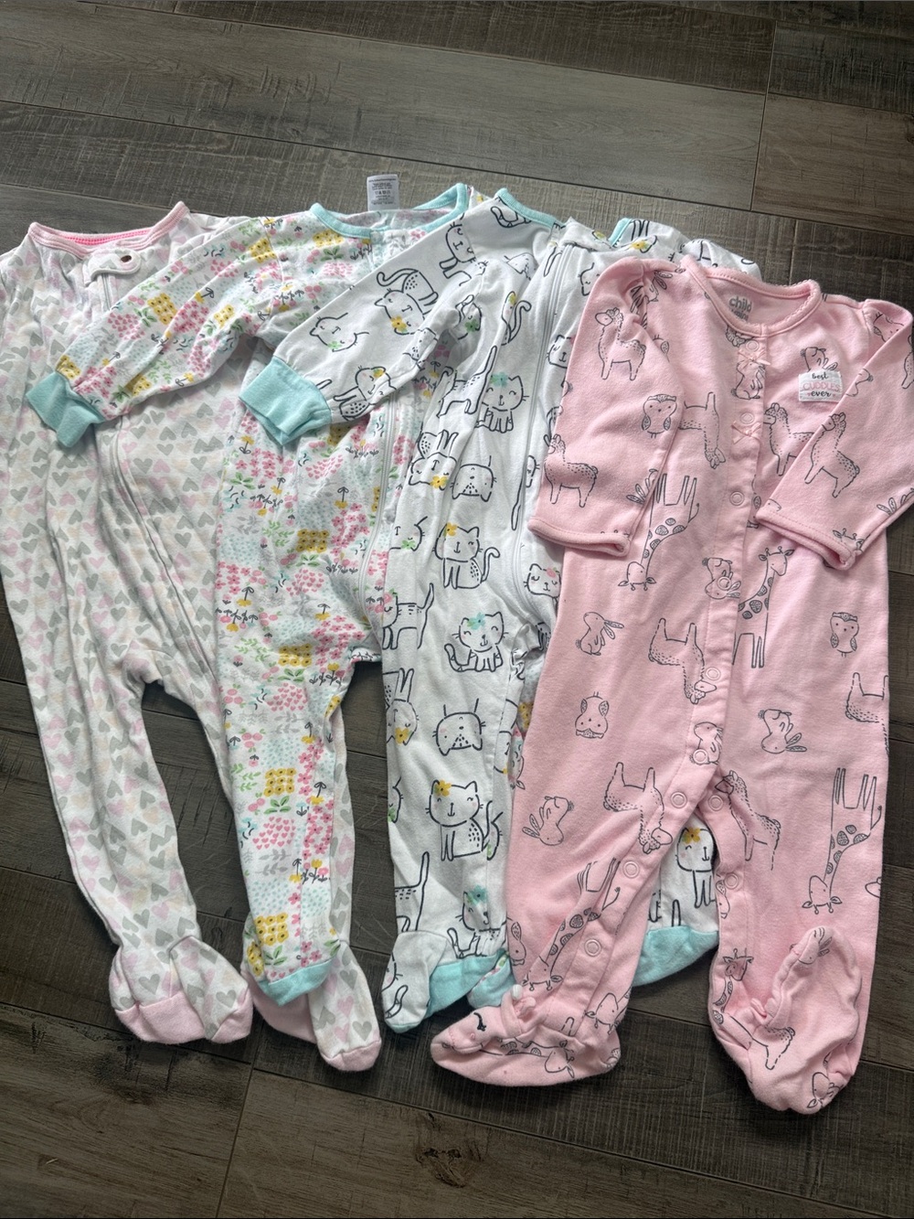 Carter's Pastel Printed Footed One-Pieces - Pink, Mint, White